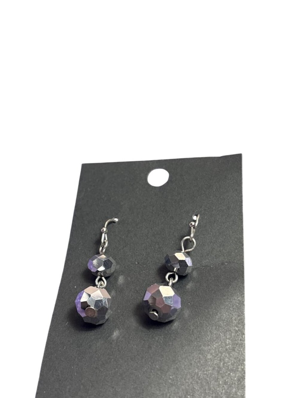 Silvertone Faceted Bead Dangle Earrings 1 inch